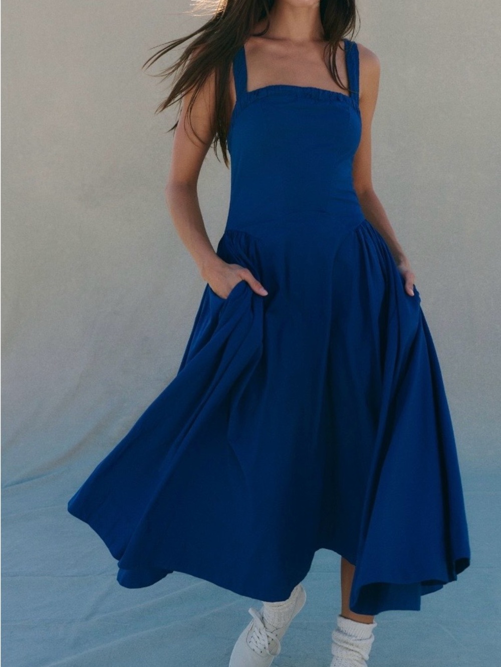 Free People Cobalt Blue Square-Neck Maxi Dress